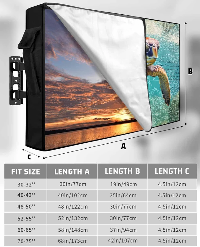 Alt view image 2 of 7 - Ocean Sea Turtle Nautical Map Outdoor TV Cover 65 Inch Weatherproof, 600D Thick Waterproof Outdoor TV Screen Protector with Zipper for 60 to 65 inch Screens