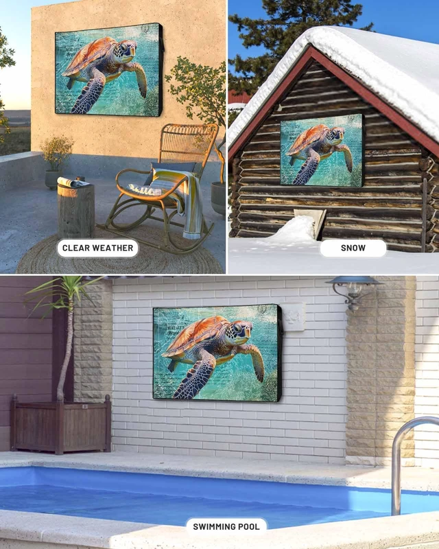 Alt view image 4 of 7 - Ocean Sea Turtle Nautical Map Outdoor TV Cover 65 Inch Weatherproof, 600D Thick Waterproof Outdoor TV Screen Protector with Zipper for 60 to 65 inch Screens