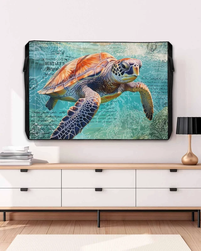 Alt view image 5 of 7 - Ocean Sea Turtle Nautical Map Outdoor TV Cover 65 Inch Weatherproof, 600D Thick Waterproof Outdoor TV Screen Protector with Zipper for 60 to 65 inch Screens