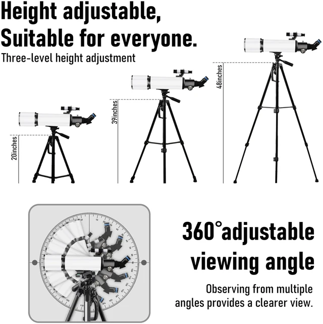 Alt view image 5 of 6 - Telescope, Telescope for Adults High Powered, 80mm Aperture 600mm FL with Metal AZ and Phone Holder and Portable Bag,Aperture 80mm