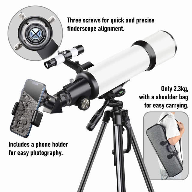 Alt view image 6 of 6 - Telescope, Telescope for Adults High Powered, 80mm Aperture 600mm FL with Metal AZ and Phone Holder and Portable Bag,Aperture 80mm