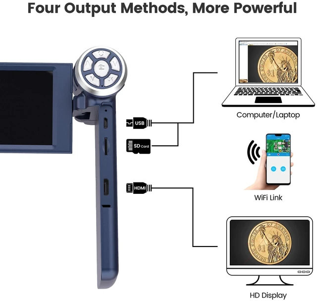 Alt view image 3 of 6 - LM203S 4" HDMI Digital Microscope, Portable Coin Microscope Full View of Coins, 800X Handheld Coin Magnifier Magnifying with Light, Wireless USB Microscope with Metal Stand, 5pcs Microscope Slides