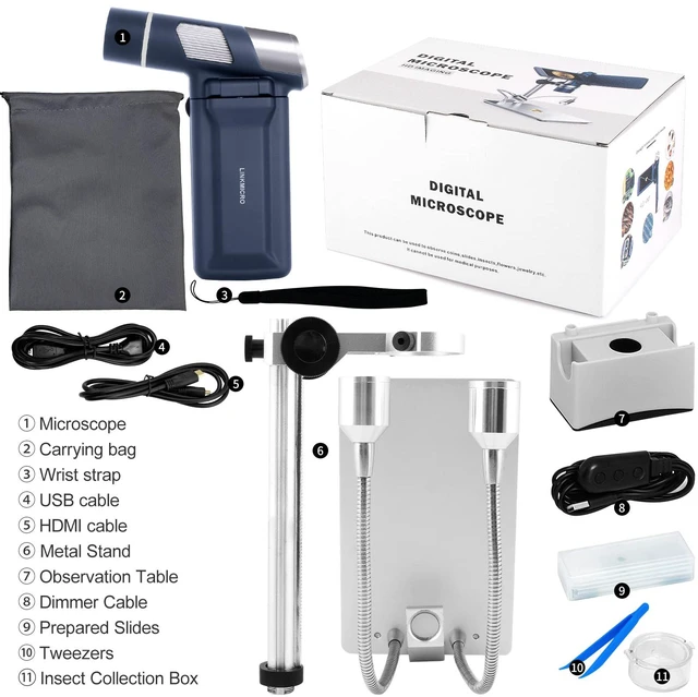 Alt view image 6 of 6 - LM203S 4" HDMI Digital Microscope, Portable Coin Microscope Full View of Coins, 800X Handheld Coin Magnifier Magnifying with Light, Wireless USB Microscope with Metal Stand, 5pcs Microscope Slides