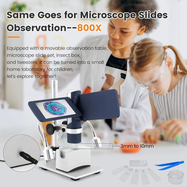 Alt view image 4 of 6 - LM203S 4" HDMI Digital Microscope, Portable Coin Microscope Full View of Coins, 800X Handheld Coin Magnifier Magnifying with Light, Wireless USB Microscope with Metal Stand, 5pcs Microscope Slides