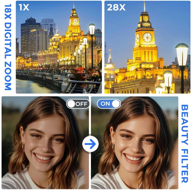 Alt view image 7 of 7 - 4K Video Camera Camcorder Ultra HD 64MP Vlogging Camera for YouTube 28X Digital Zoom 270° Rotation Screen 3.0" Vlog Camera with Night Vision Video Recorder with WiFi Connection