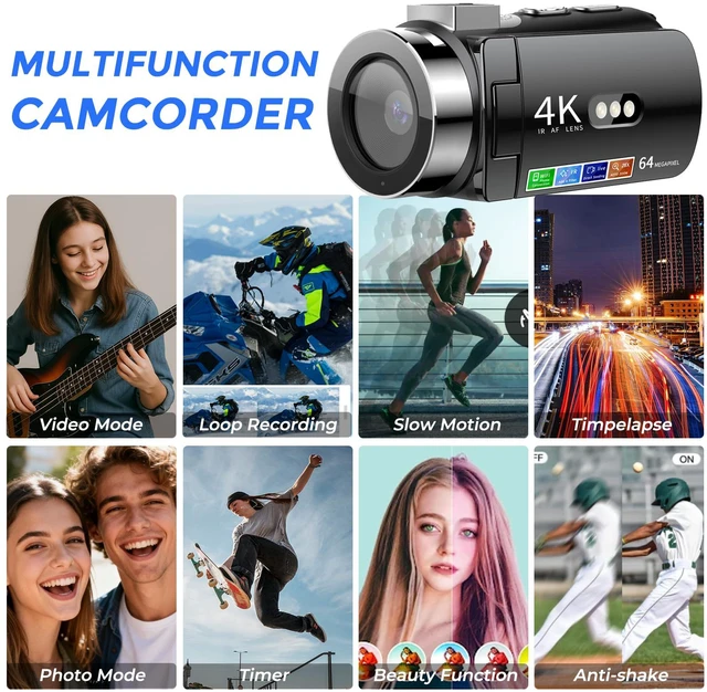 Alt view image 6 of 7 - 4K Video Camera Camcorder Ultra HD 64MP Vlogging Camera for YouTube 28X Digital Zoom 270° Rotation Screen 3.0" Vlog Camera with Night Vision Video Recorder with WiFi Connection