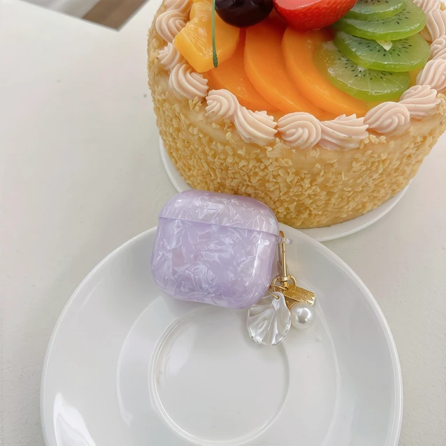 Alt view image 2 of 5 - for Cute Glitter Airpod 4 Case - Bling Shell Pattern Design Soft TPU Protective Cover with Shell Pearl Keychain Compatible with Airpods 4th Generation 2024 Released, Purple