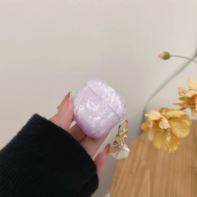 Alt view image 3 of 5 - for Cute Glitter Airpod 4 Case - Bling Shell Pattern Design Soft TPU Protective Cover with Shell Pearl Keychain Compatible with Airpods 4th Generation 2024 Released, Purple