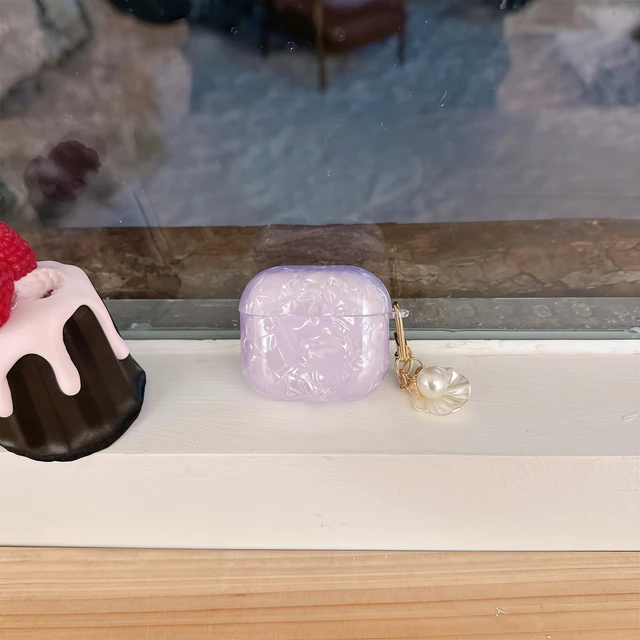 Alt view image 4 of 5 - for Cute Glitter Airpod 4 Case - Bling Shell Pattern Design Soft TPU Protective Cover with Shell Pearl Keychain Compatible with Airpods 4th Generation 2024 Released, Purple