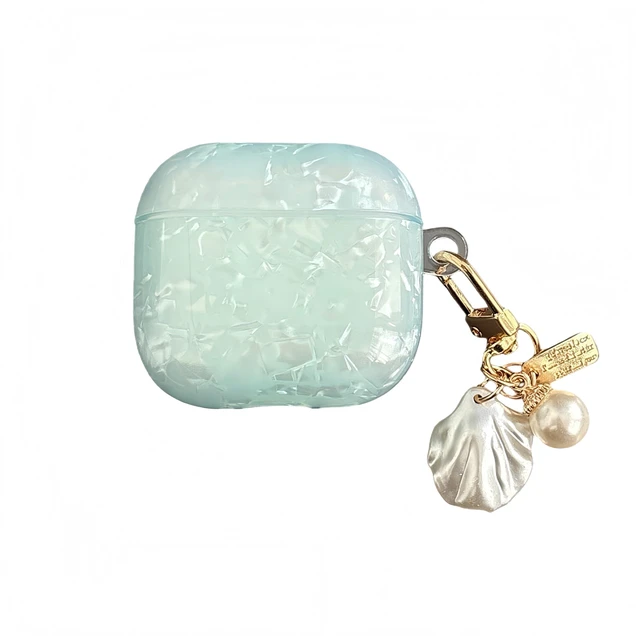 Main image of for Cute Glitter Airpod 4 Case - Bling Shell Design Hard TPU Protective Cover with Shell Pearl Keychain Compatible with Airpods 4th Generation 2024 Released, Blue
