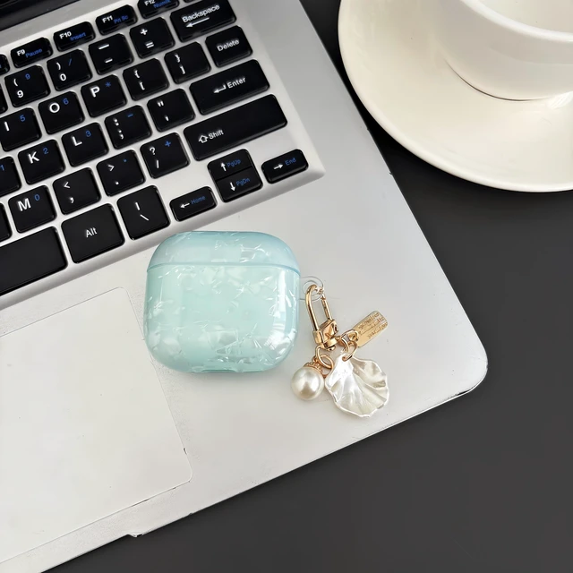Alt view image 2 of 7 - for Cute Glitter Airpod 4 Case - Bling Shell Design Hard TPU Protective Cover with Shell Pearl Keychain Compatible with Airpods 4th Generation 2024 Released, Blue