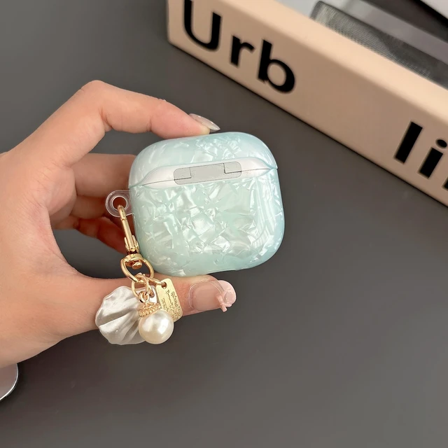 Alt view image 6 of 7 - for Cute Glitter Airpod 4 Case - Bling Shell Design Hard TPU Protective Cover with Shell Pearl Keychain Compatible with Airpods 4th Generation 2024 Released, Blue