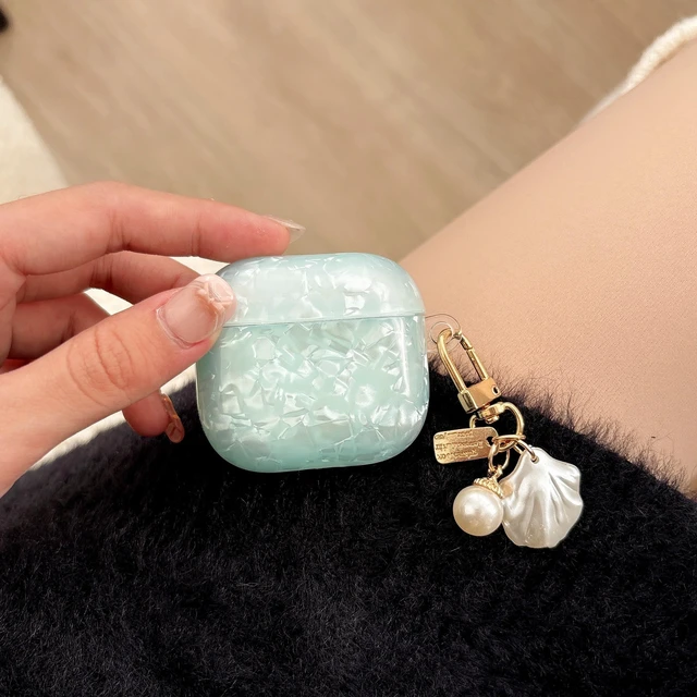 Alt view image 7 of 7 - for Cute Glitter Airpod 4 Case - Bling Shell Design Hard TPU Protective Cover with Shell Pearl Keychain Compatible with Airpods 4th Generation 2024 Released, Blue