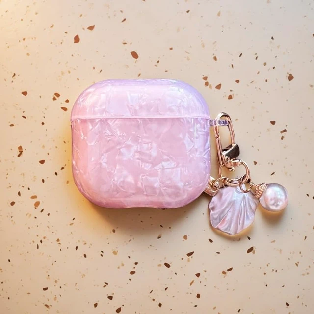 Alt view image 3 of 3 - for Cute Glitter Airpod 4 Case - Bling Shell Pattern Design Soft TPU Protective Cover with Shell Pearl Keychain Compatible with Airpods 4th Generation 2024 Released, Pink