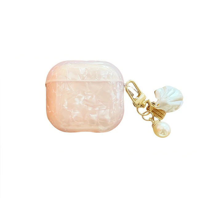 Main image of for Cute Glitter Airpod 4 Case - Bling Shell Pattern Design Soft TPU Protective Cover with Shell Pearl Keychain Compatible with Airpods 4th Generation 2024 Released, Pink