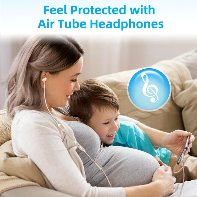 Alt view image 2 of 7 - Air Tube Headphones Air Tube Earbuds for Protection Airtube Headset with Microphone in Ear Earphones Wired Compatible with 3.5mm Jack for Safe and Healthy Listening - Gold