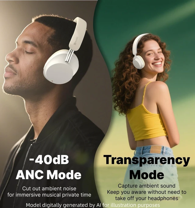 Alt view image 3 of 7 - MS04 Bluetooth Headphones Active Noise Cancelling Over Ear Headphone 4-Mic Hybrid -40dB ANC Bluetooth Headset, 2-ENC Mic, 80H Playtime, 3.5mm Aux Cable Travel Case Foldable Wireless Headphones