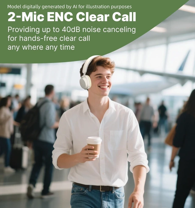 Alt view image 4 of 7 - MS04 Bluetooth Headphones Active Noise Cancelling Over Ear Headphone 4-Mic Hybrid -40dB ANC Bluetooth Headset, 2-ENC Mic, 80H Playtime, 3.5mm Aux Cable Travel Case Foldable Wireless Headphones