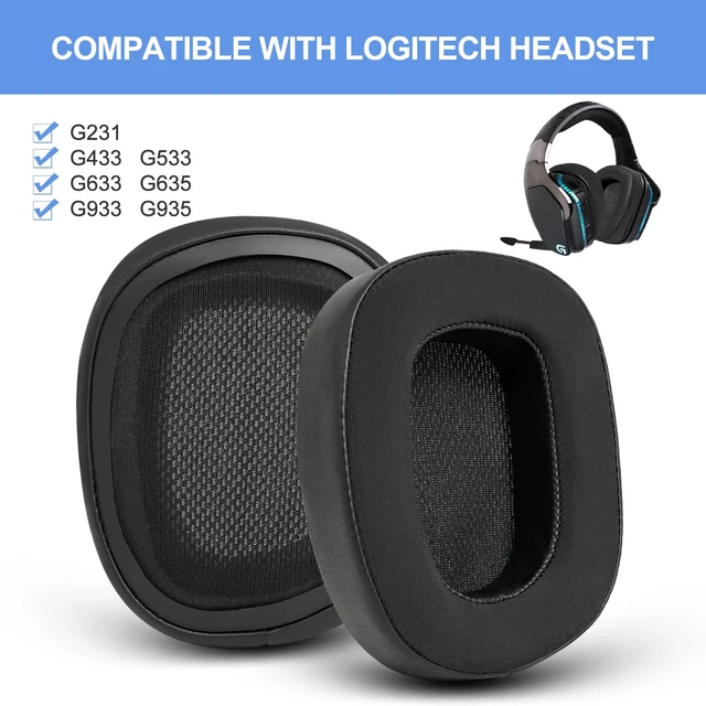 Alt view image 2 of 7 - Replacement Ear Pads for Logitech G433 G533 G633 G933 G935 G231 Cooling Gel Premium Ear Cushions Ear Cups with Thick Memory Foam for Gaming Headset (Black)