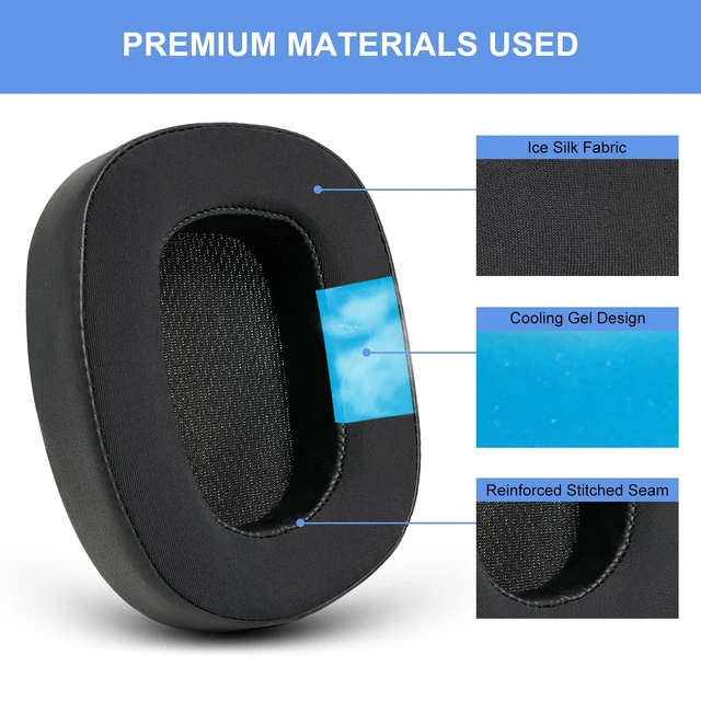Alt view image 3 of 7 - Replacement Ear Pads for Logitech G433 G533 G633 G933 G935 G231 Cooling Gel Premium Ear Cushions Ear Cups with Thick Memory Foam for Gaming Headset (Black)