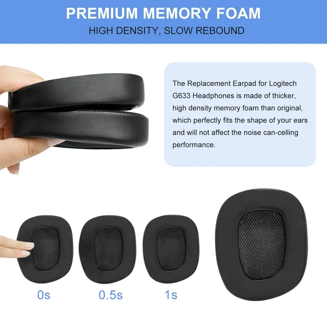 Alt view image 4 of 7 - Replacement Ear Pads for Logitech G433 G533 G633 G933 G935 G231 Cooling Gel Premium Ear Cushions Ear Cups with Thick Memory Foam for Gaming Headset (Black)