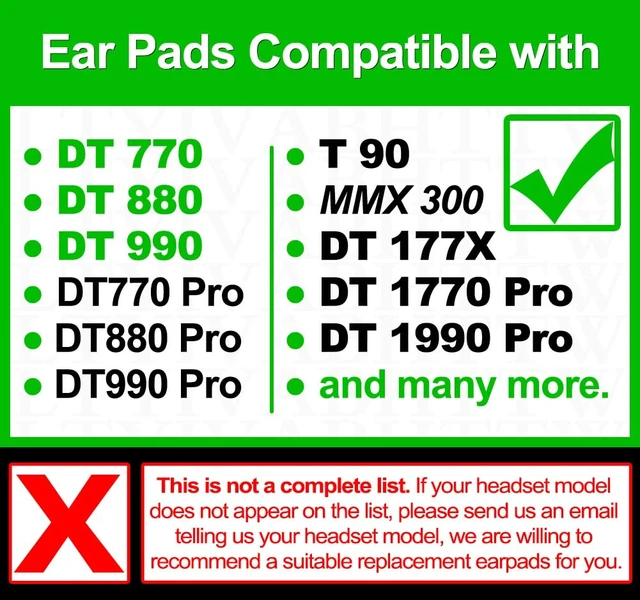 Alt view image 2 of 7 - Earpads Compatible With DT 770, 880, 990, 1770 Pro, MMX 300, 1990 Pro, 177X, T 90 Headphones (Black Velour)
