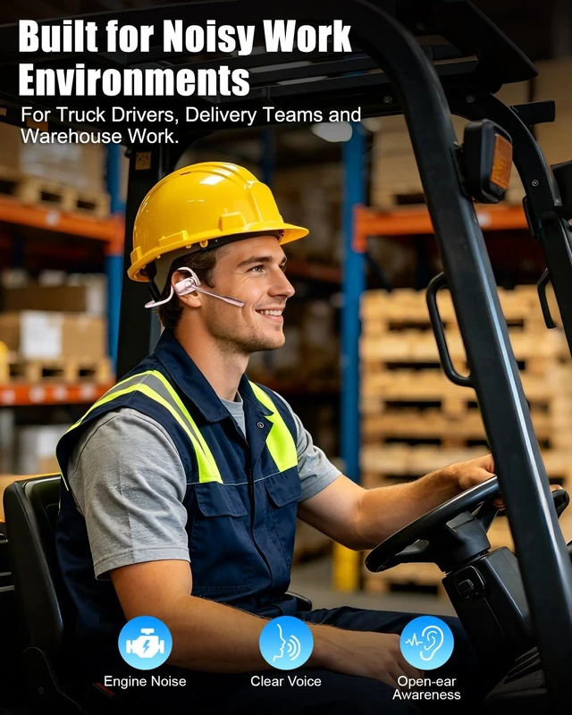 Alt view image 2 of 7 - Open Ear Bluetooth Headset with Mic for Truckers Work Calls Running ENC noise cancelling mic, 21g lightweight fit, up to 12H music time, 15.4mm drivers, dual device pairing and mute button