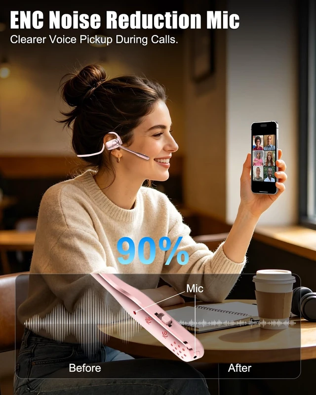 Alt view image 3 of 7 - Open Ear Bluetooth Headset with Mic for Truckers Work Calls Running ENC noise cancelling mic, 21g lightweight fit, up to 12H music time, 15.4mm drivers, dual device pairing and mute button