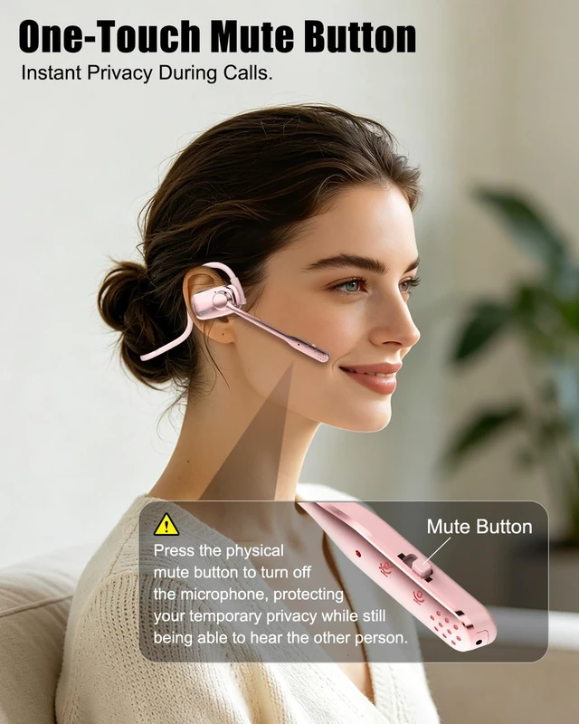Alt view image 5 of 7 - Open Ear Bluetooth Headset with Mic for Truckers Work Calls Running ENC noise cancelling mic, 21g lightweight fit, up to 12H music time, 15.4mm drivers, dual device pairing and mute button
