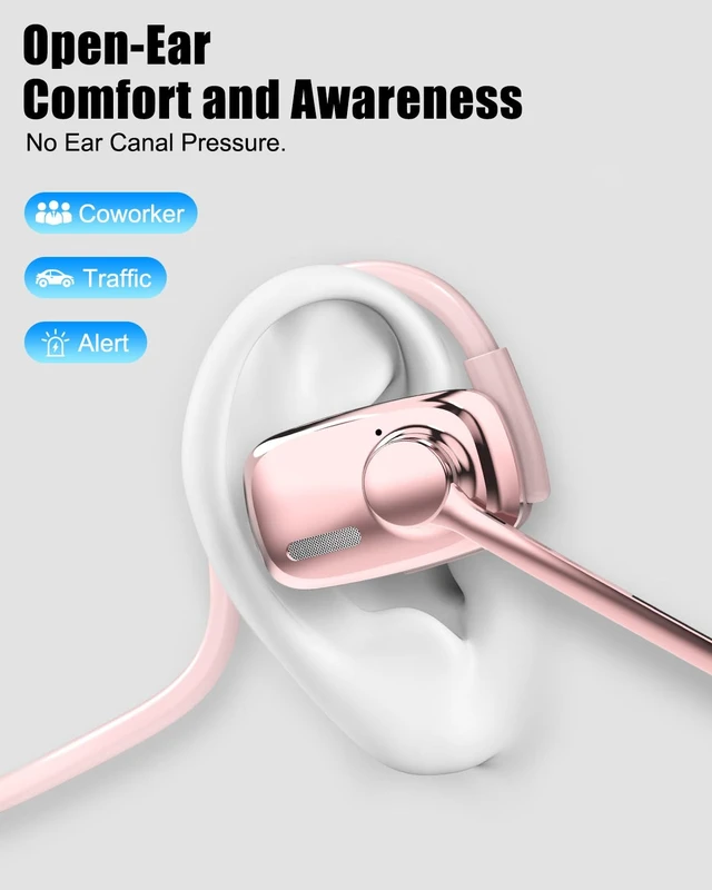 Alt view image 4 of 7 - Open Ear Bluetooth Headset with Mic for Truckers Work Calls Running ENC noise cancelling mic, 21g lightweight fit, up to 12H music time, 15.4mm drivers, dual device pairing and mute button