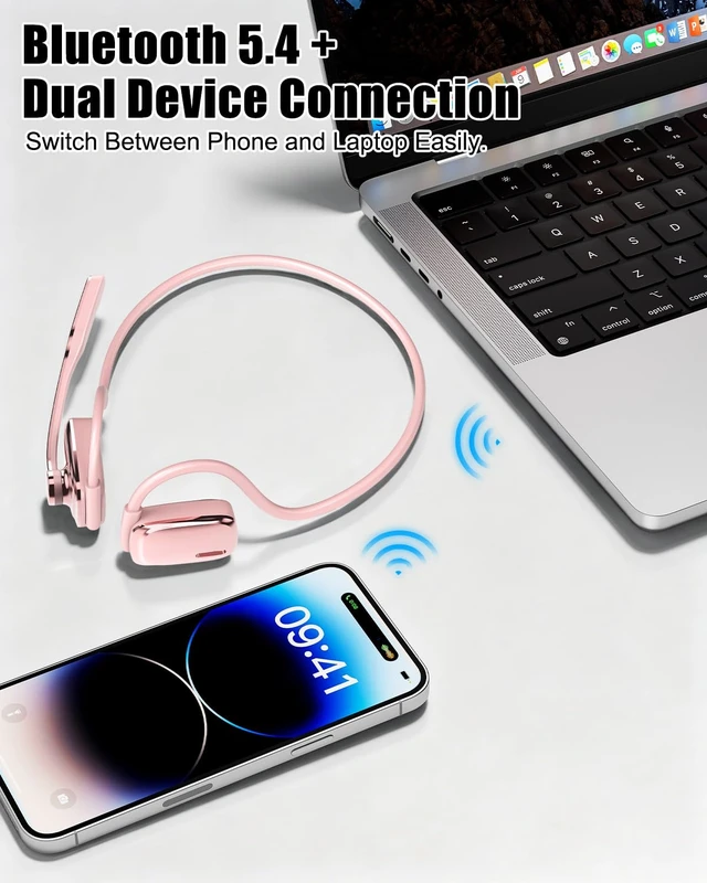 Alt view image 6 of 7 - Open Ear Bluetooth Headset with Mic for Truckers Work Calls Running ENC noise cancelling mic, 21g lightweight fit, up to 12H music time, 15.4mm drivers, dual device pairing and mute button