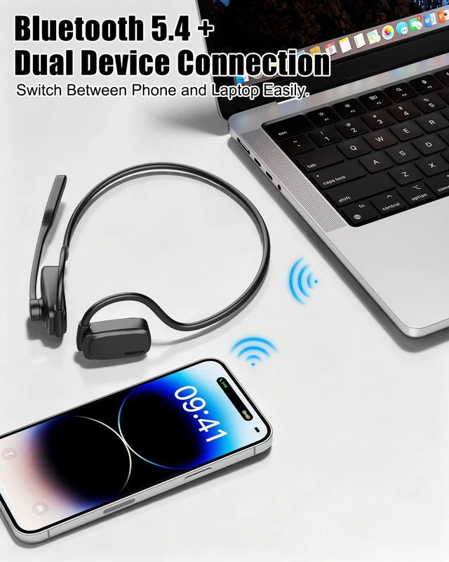 Alt view image 6 of 7 - Open Ear Bluetooth Headset with Mic for Truckers Work Calls Running ENC noise cancelling mic, 21g lightweight fit, up to 12H music time, 15.4mm drivers, dual device pairing and mute button