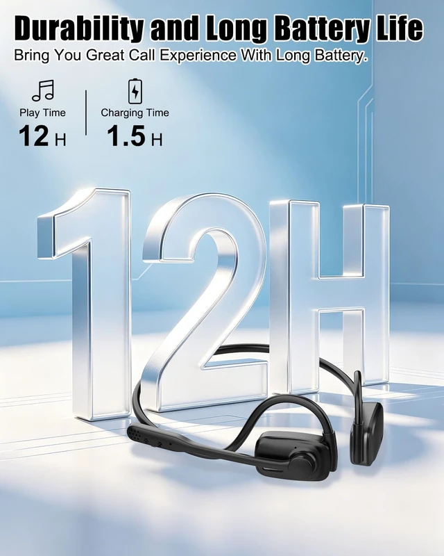 Alt view image 7 of 7 - Open Ear Bluetooth Headset with Mic for Truckers Work Calls Running ENC noise cancelling mic, 21g lightweight fit, up to 12H music time, 15.4mm drivers, dual device pairing and mute button