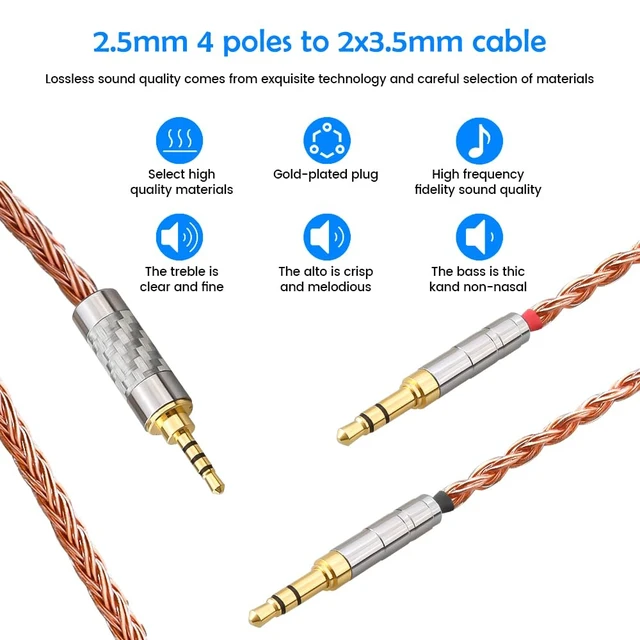 Alt view image 3 of 6 - XIUSHAOT Replacement Cable for Hifiman SUNDARA Ananda,Upgrade Cable for Hifiman HE4XX/HE-400i/HE560/HE-350/HE1000 Headphone 2.5mm/3.5mm/4.4mm to Dual 3.5mm (Copper, 2.5mm)