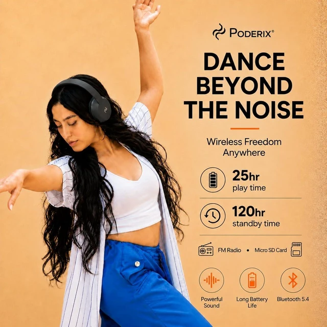 Alt view image 6 of 7 - PDBEAM Wireless Foldable Bluetooth Over Ear Headphones with Mic, Micro SD Card Playback, 25H Playtime, 120H Standby, FM Radio, Lightweight for Travel, Work, Gym or Yoga