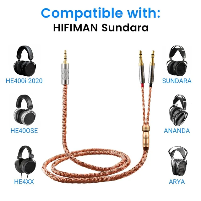 Alt view image 4 of 6 - XIUSHAOT Replacement Cable for Hifiman SUNDARA Ananda,Upgrade Cable for Hifiman HE4XX/HE-400i/HE560/HE-350/HE1000 Headphone 2.5mm/3.5mm/4.4mm to Dual 3.5mm (Copper, 2.5mm)