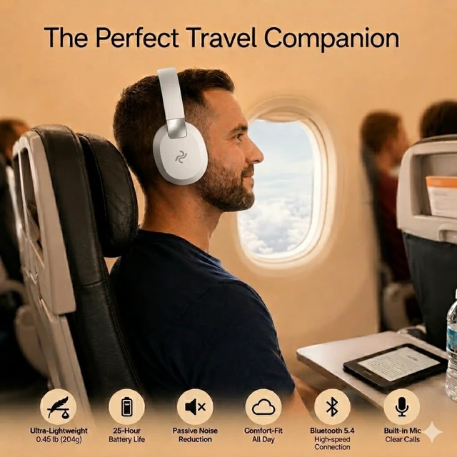 Alt view image 5 of 7 - PDBEAM Wireless Foldable Bluetooth Over Ear Headphones with Mic, Micro SD Card Playback, 25H Playtime, 120H Standby, FM Radio, Lightweight for Travel, Work, Gym or Yoga