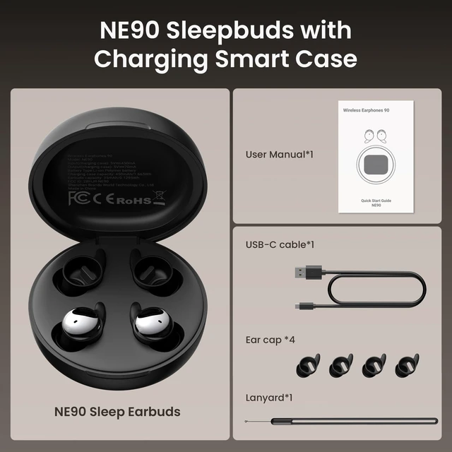 Alt view image 4 of 7 - NE90 Sleep Earbuds with Smart Touch Screen Case 3g Ultra-Small, Bluetooth 6.0 Wireless Earbuds, White Noise APP, ENC Noise Cancelling, 5 EQ Modes, 165+ Languages Real-Time AI Translation