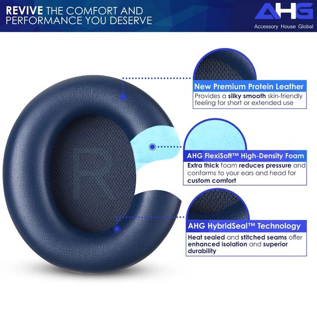 Alt view image 2 of 7 - Premium Replacement Sound core Space q45 Headphones Ear Pads/Space Q45 Ear Cushions Compatible with Anker Soundcore Space Q45 Headphones (Blue). Premium Protein Leather High-Density Foam