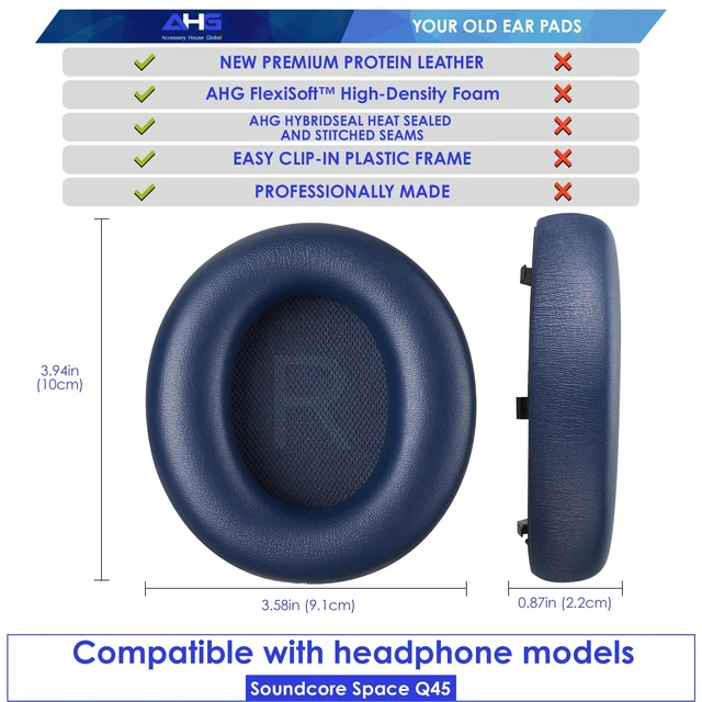 Alt view image 3 of 7 - Premium Replacement Sound core Space q45 Headphones Ear Pads/Space Q45 Ear Cushions Compatible with Anker Soundcore Space Q45 Headphones (Blue). Premium Protein Leather High-Density Foam