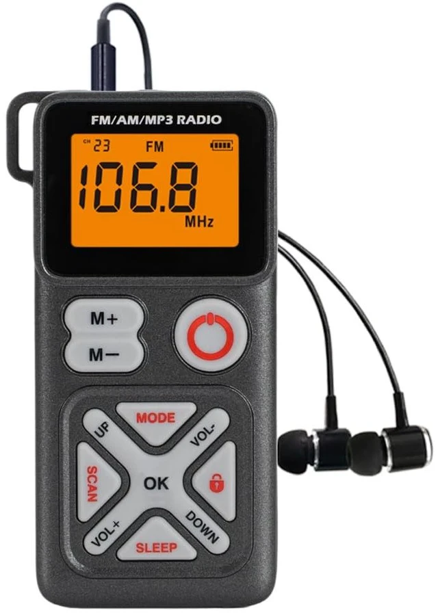 Main image of AM FM Pocket Radio Rechargeable with Clip-Grey Best Reception, Long Battery Life, Mini Size with Clip, Stereo, Preset, Tf Slot, Clear LCD Display, Easy Use Gift for Seniors