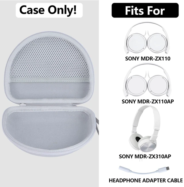 Alt view image 3 of 7 - Case for Sony MDR-ZX110/MDRZX110AP/MDRZX110NC On-Ear Headphones Hard Shell Shockproof, Portable Headphone Storage, Mesh Bag Organizer, Lightweight Travel