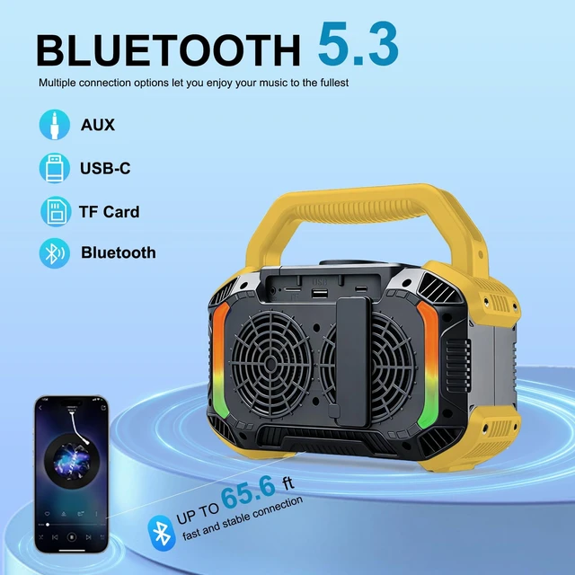 Alt view image 3 of 7 - Speakers Bluetooth Wireless, 40W Portable Bluetooth Speaker with Bass, IPX7 Waterproof & Floatable, 20H Playtime, RGB Light, Loud Speakers with TWS for Work, Outdoor, Garage(S-Yellow)