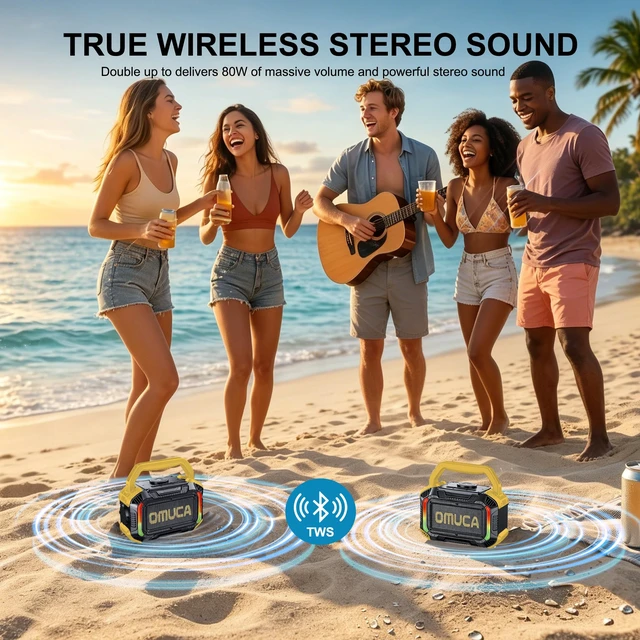 Alt view image 6 of 7 - Speakers Bluetooth Wireless, 40W Portable Bluetooth Speaker with Bass, IPX7 Waterproof & Floatable, 20H Playtime, RGB Light, Loud Speakers with TWS for Work, Outdoor, Garage(S-Yellow)