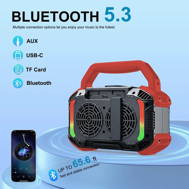 Alt view image 3 of 7 - Speakers Bluetooth Wireless, 40W Portable Bluetooth Speaker with Bass, IPX7 Waterproof & Floatable, 20H Playtime, RGB Light, Loud Speakers with TWS for Work, Outdoor, Garage(S-Red)