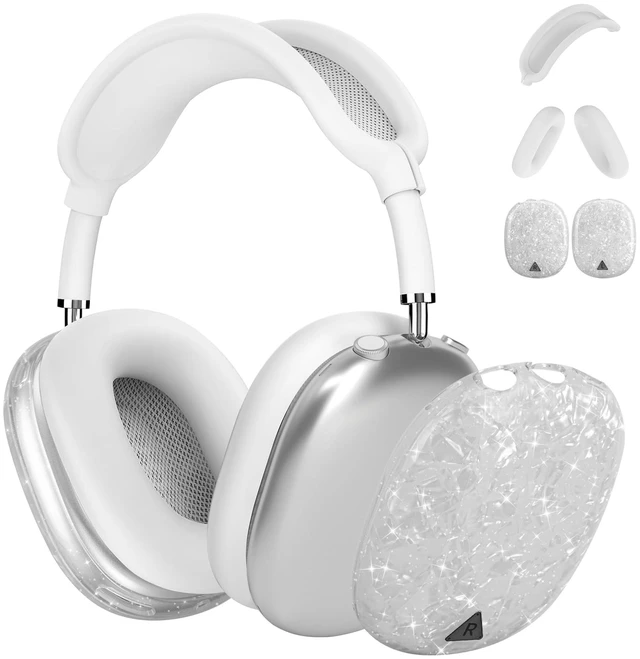 Main image of Case Cover for AirPods Max Headphone,Glitter Shell Pattern TPU Ear Cup Case,Silicone Ear Pad/Headband Protective Cover Accessories Compatible with Apple AirPods Max(2024/2020),Glitter White Seashell