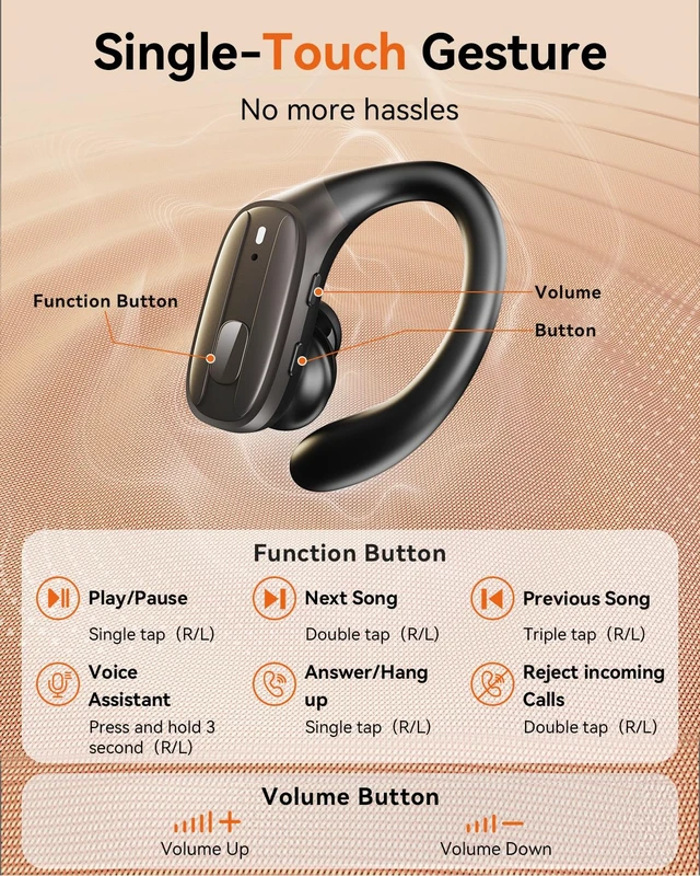 Alt view image 4 of 7 - Wireless Earbuds with Stable Ear Hooks for Sports, Workout, Bluetooth Headphones, HiFi Sound, Deep Bass, 80hrs Playtime, Sweat Resistant for iOS/Android, Steel Gray