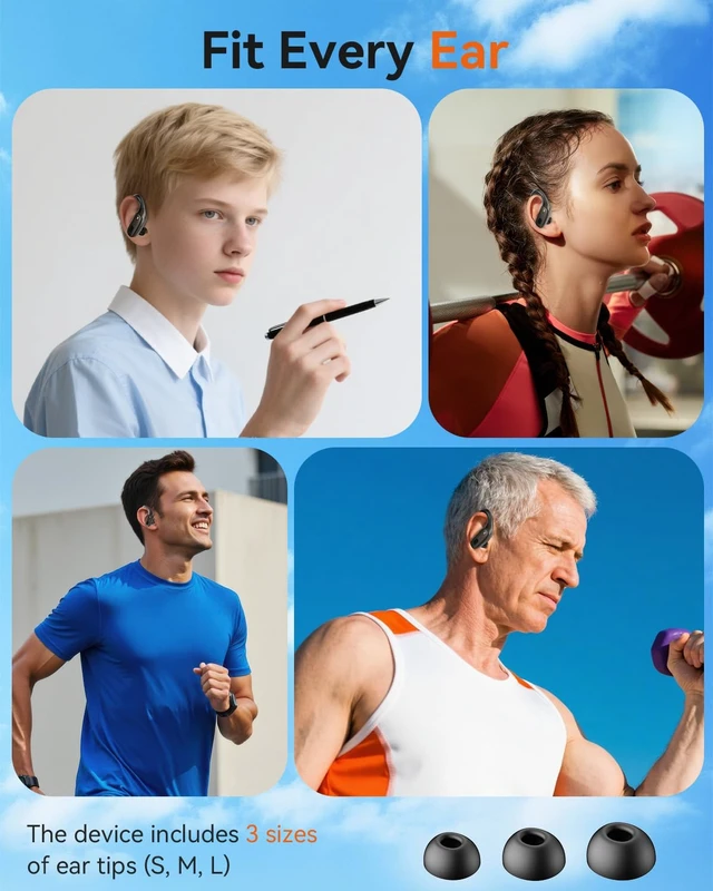 Alt view image 7 of 7 - Wireless Earbuds with Stable Ear Hooks for Sports, Workout, Bluetooth Headphones, HiFi Sound, Deep Bass, 80hrs Playtime, Sweat Resistant for iOS/Android, Steel Gray