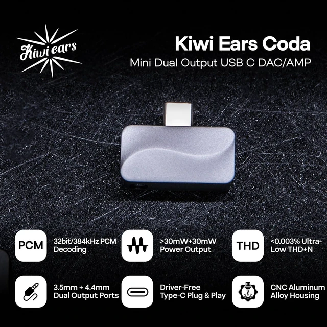 Alt view image 3 of 7 - Kiwi Ears Coda Mini Dual Output USB C DAC & Headphone Amp Dongle with Type-C to 3.5/4.4mm Output, Customizable Web-based EQ tuning, Ultra-low Noise Floor for Entry-level Audiophiles