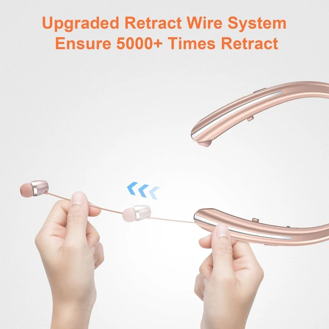 Alt view image 4 of 6 - Bluetooth 5.0 Neckband Bluetooth Headphone, Sweat Resistant Noise Cancelling Stereo Headphones, and Retractable Ear Tips for Music, Conference, Videos (Rose Gold)